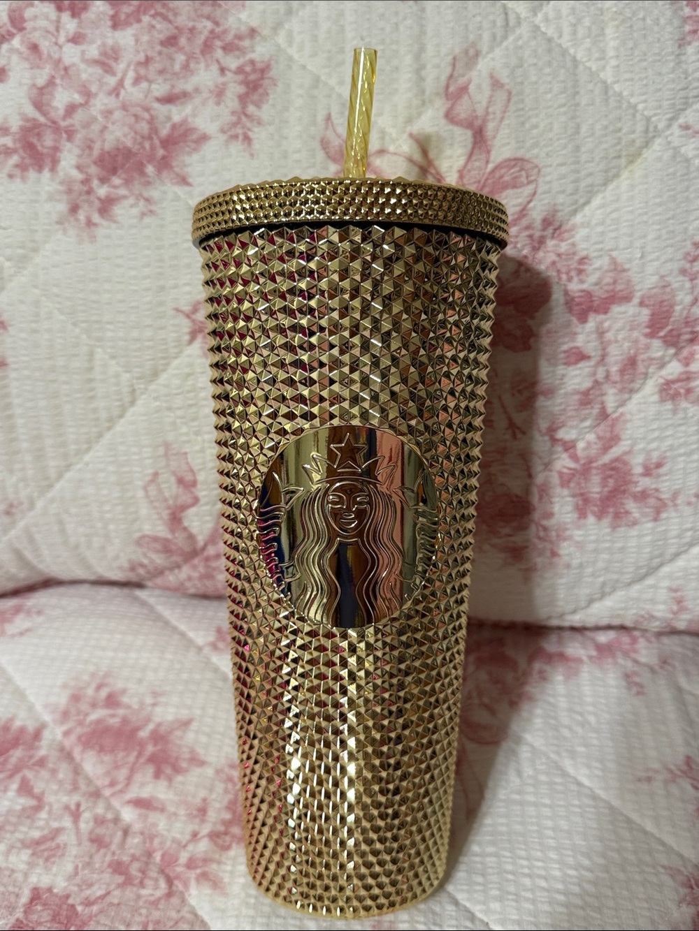 Starbucks Metallic Gold Studded Tumbler with Straw 24oz
